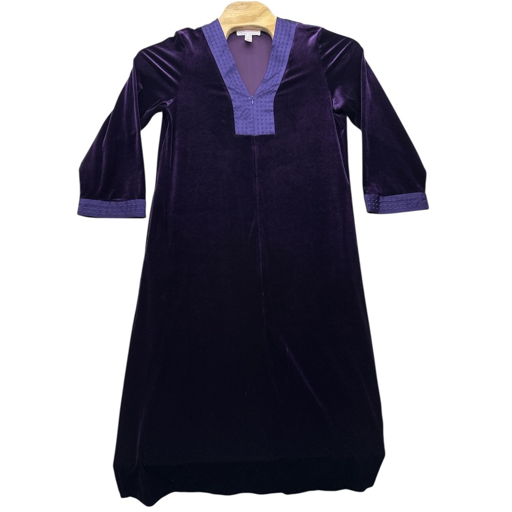 Oscar‎ de la Renta Pink Label Size L Purple Velvet V Neck Nightgown Kaftan Dress